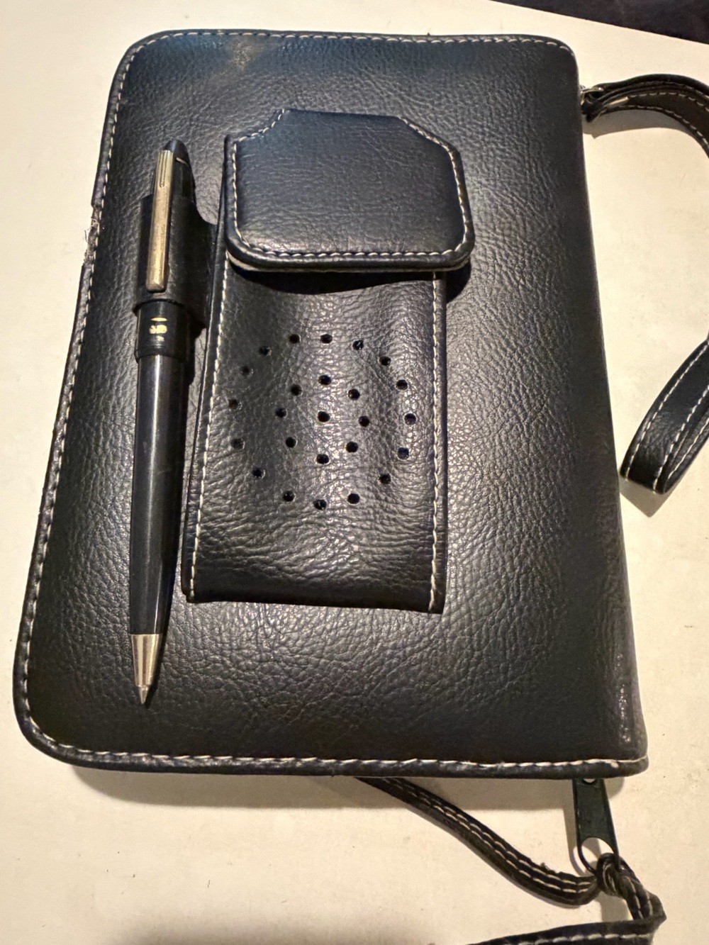 Black Leather Travel Organizer with Pen Loop